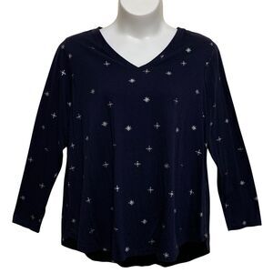 Lane Bryant T-Shirt Top Womens Size 22/24 Blue Star Print Long Sleeve V-Neck